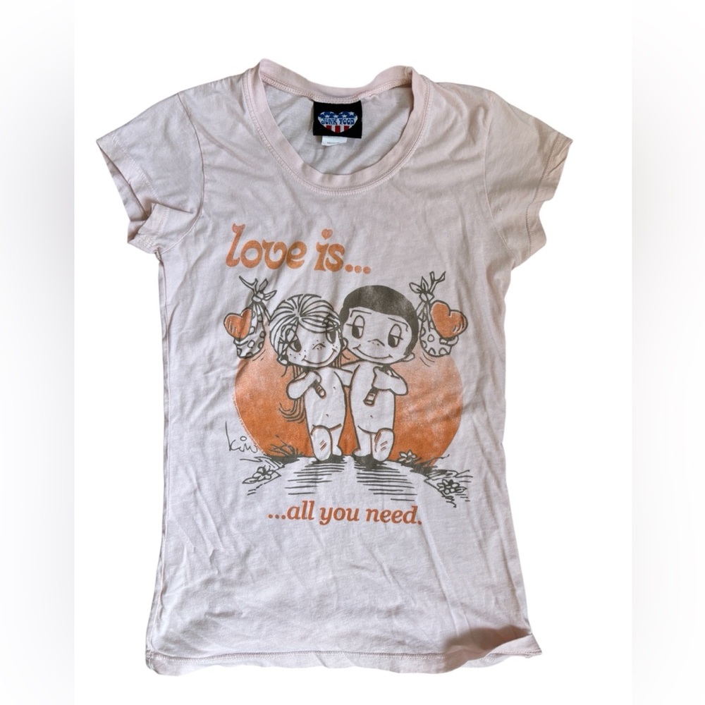 Junk Food “Love is…all you need” Kim Cap Sleeve Baby Doll Graphic Tee Medium